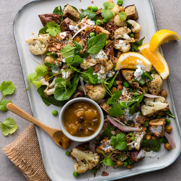 Māori Potato Salad with Coriander Yoghurt and Horopito Mango Chutney 