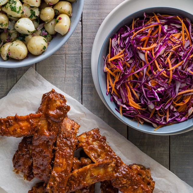 BBQ Pork Ribs with Potato Salad and Slaw