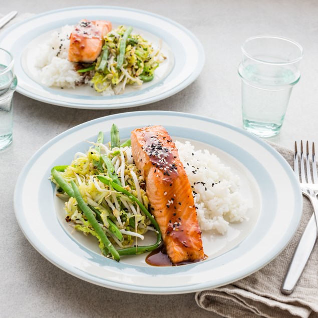 Kaffir Lime-Glazed Salmon with Sesame Stir-Fry