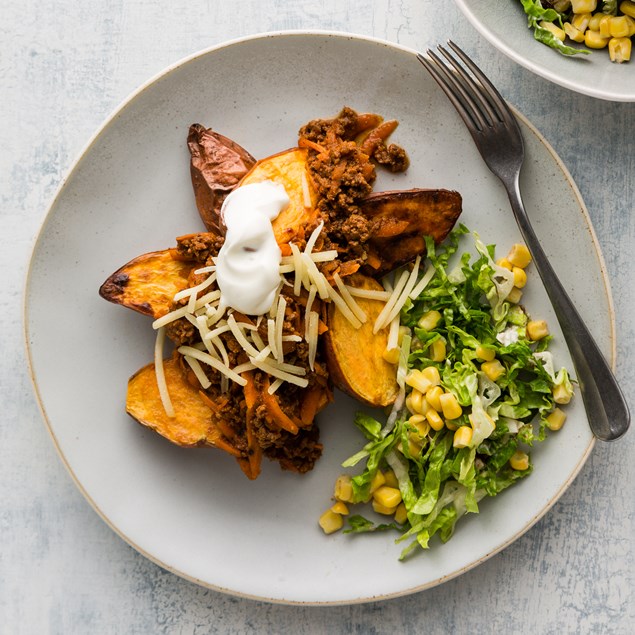 Mexican Beef Loaded Kumara Wedges with Chipotle