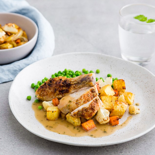 Roast Chicken with Smoky Vegetables and Gravy