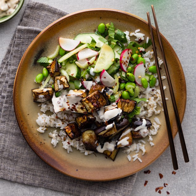 Roasted Eggplant with Sesame Rice and Moromi Miso