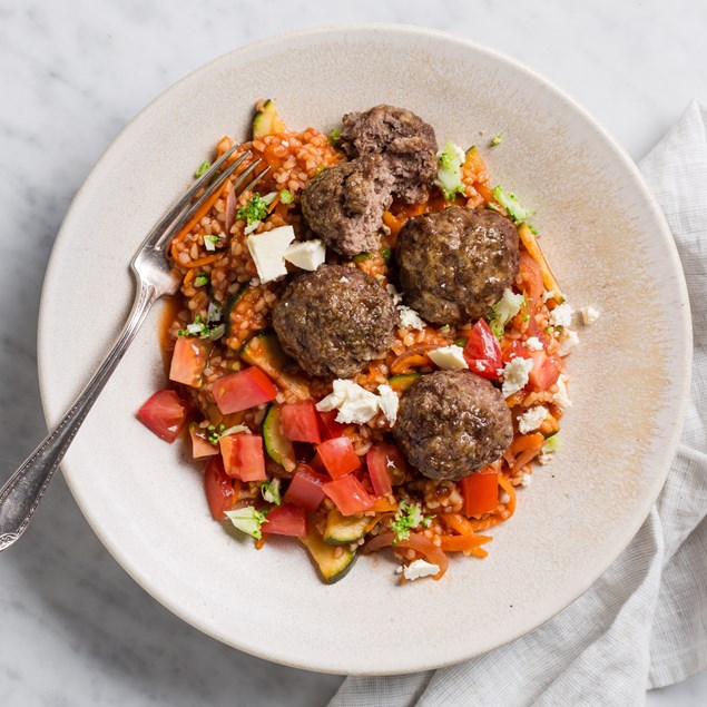 Beef and Lamb Meatballs with Tomato Bulgur