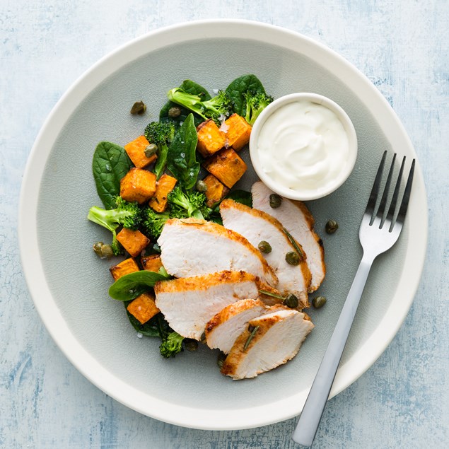 Chicken & Capers with Roast Kumara and Feta Whip