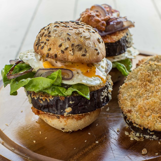 Crispy Eggplant Burger with Sundried Tomato Pesto