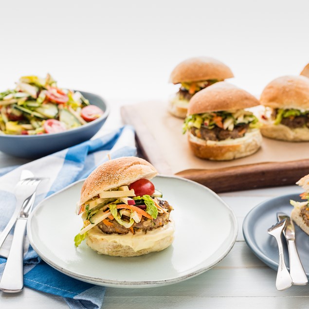 Pork, Apple and Cranberry Burgers with Lettuce Slaw