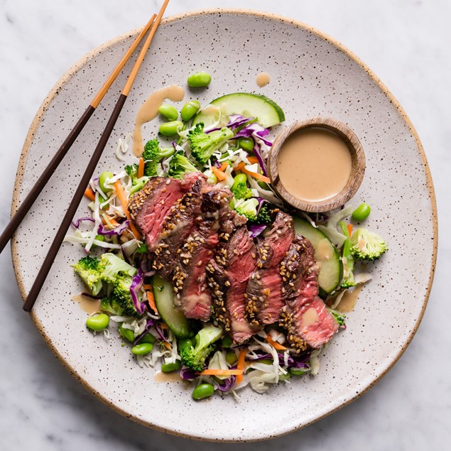 Furikake Beef Steaks with Japanese Slaw and Miso