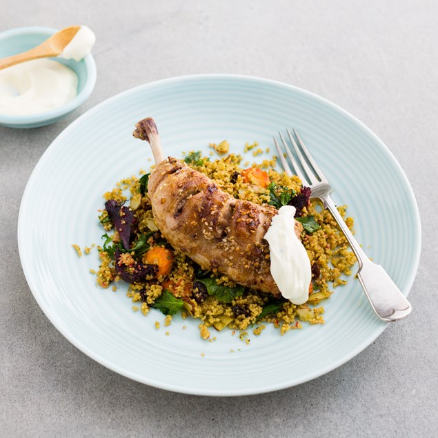 Dukkah-Roasted Chicken Maryland with Lemon Couscous