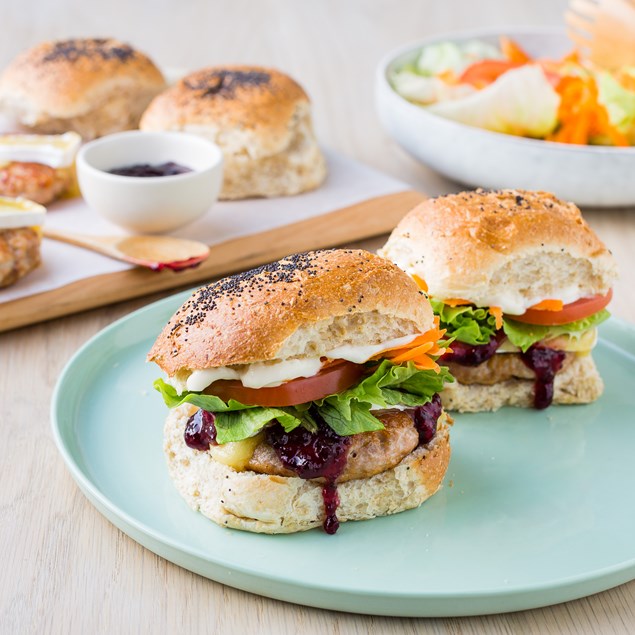 Turkey Burgers with Cranberry Jam and Brie 