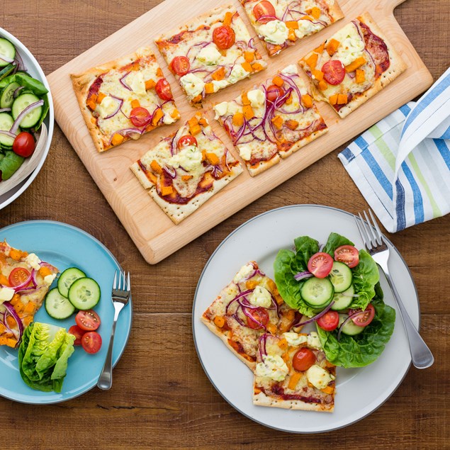 Roast Pumpkin and Cream Cheese Pizzas with Salad