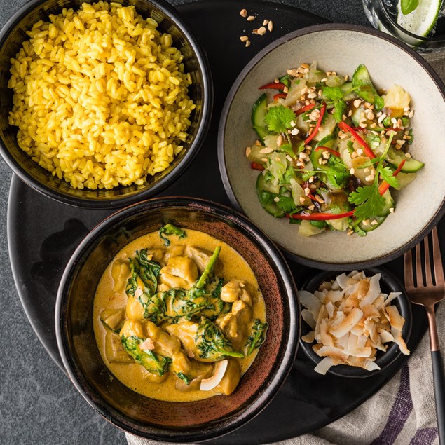 Chicken Rendang with Turmeric Rice & Rojak Salad