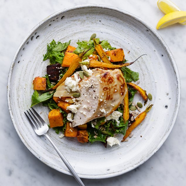 Chicken and Kale Salad with Greek Vinaigrette and Feta