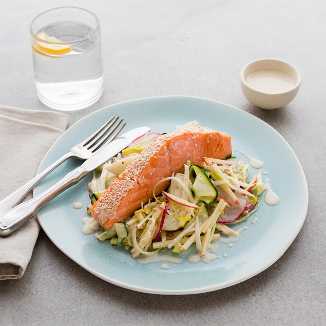 Baked Salmon with Witlof Salad and Orange Yoghurt Dressing