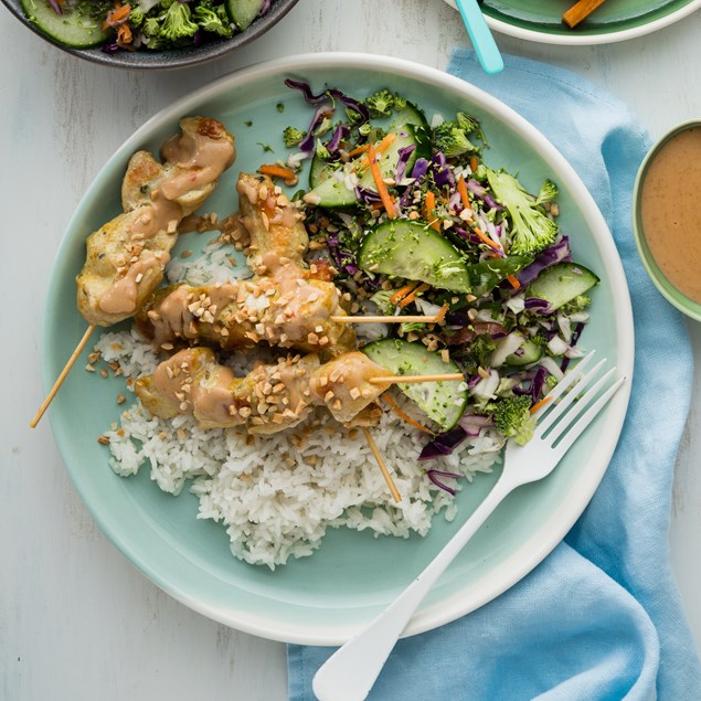 Satay Chicken Skewers with Coconut Rice & Slaw