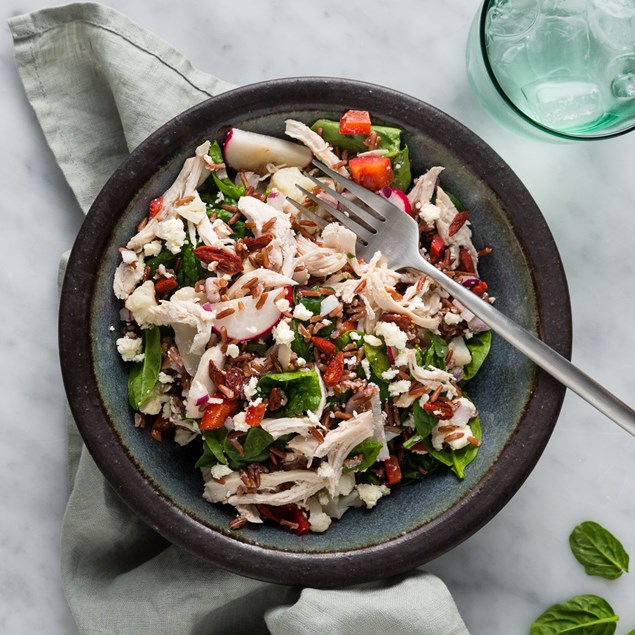 Poached Chicken Salad with Red Rice, Feta and Pomegranate - My Food Bag