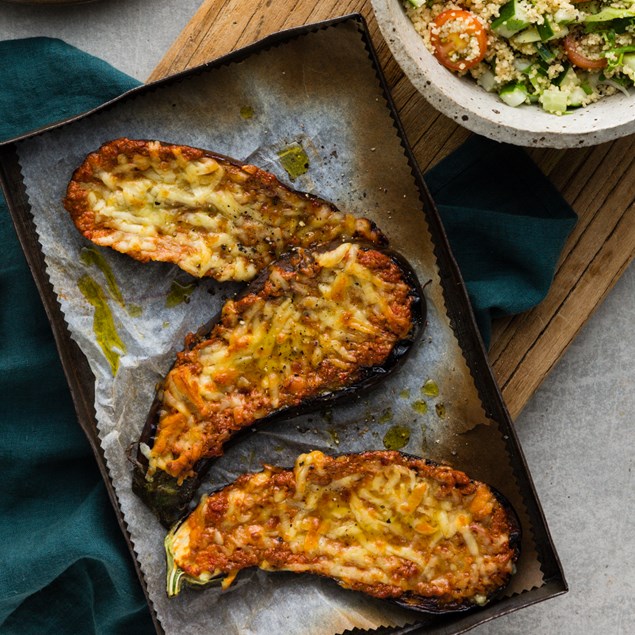 Grilled Eggplant with Muhammara and Haloumi - My Food Bag