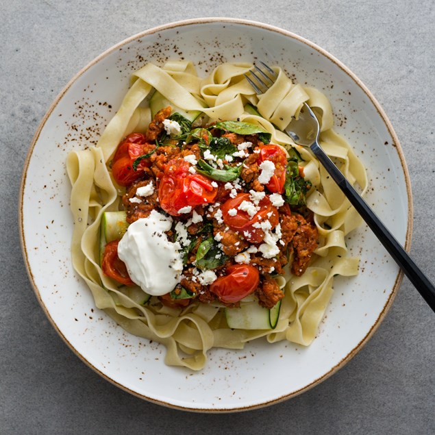 Chorizo Bolognese with Pappardelle