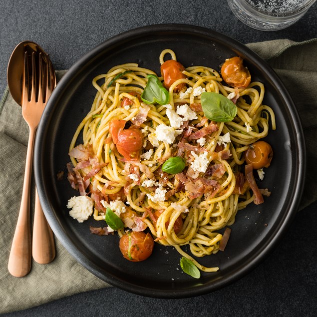 Fresh Tomato Spaghetti with Crisp Pancetta, Basil & Ricotta Salata - My  Food Bag