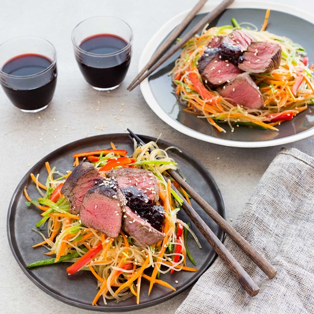 Seared Venison with Plum Ginger Sauce and Vermicelli Salad