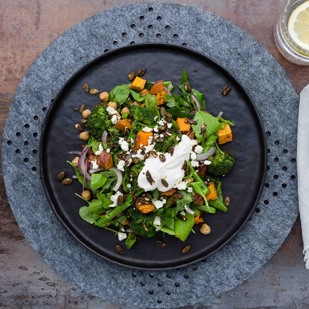 Chickpea Salad with Spiced Chilli Dressing and Tahini Yoghurt
