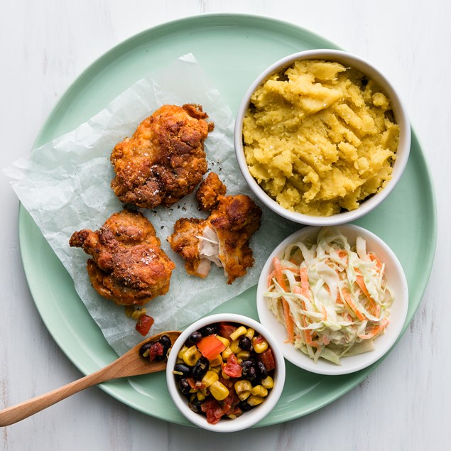 Southern Fried Chicken with Kumara Mash and Coleslaw 