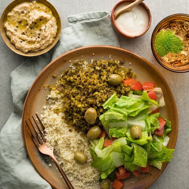 Greek Falafel Mezze Plates with Hummus, Couscous & Olives - My Food Bag