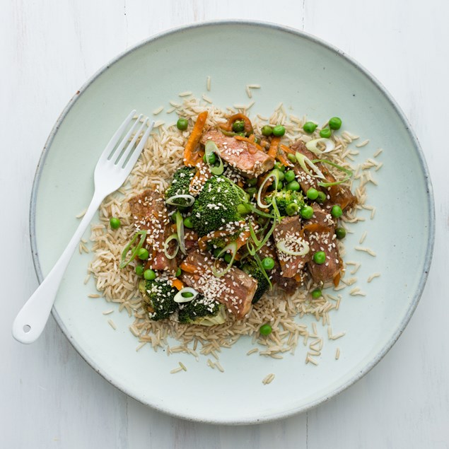 Beef and Broccoli Stir-Fry with Japanese Brown Rice
