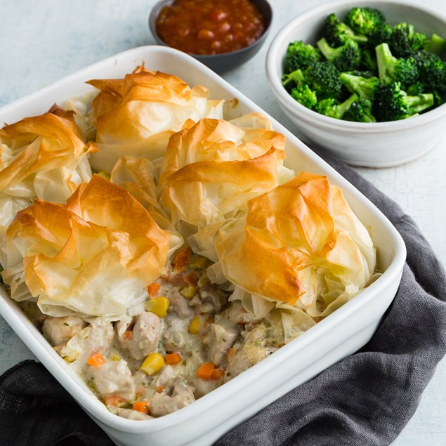 Chicken and Sweetcorn Filo Pie with Tomato Relish