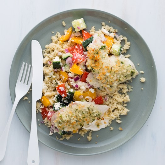 Garlic Butter Fish with Couscous and Greek Salad - My Food Bag